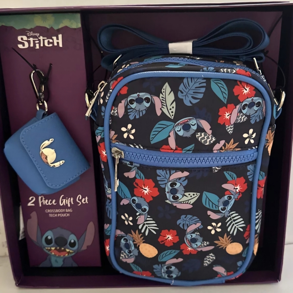 Bioworld Stitch Floral Crossbody Bag Set - Blue and Red